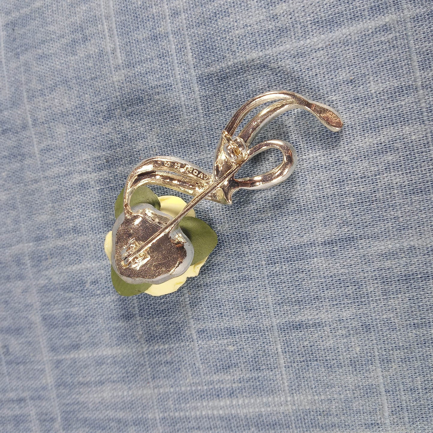 1980s Vintage Pin with a Yellow Rose and Clear Rhinestones by Avon