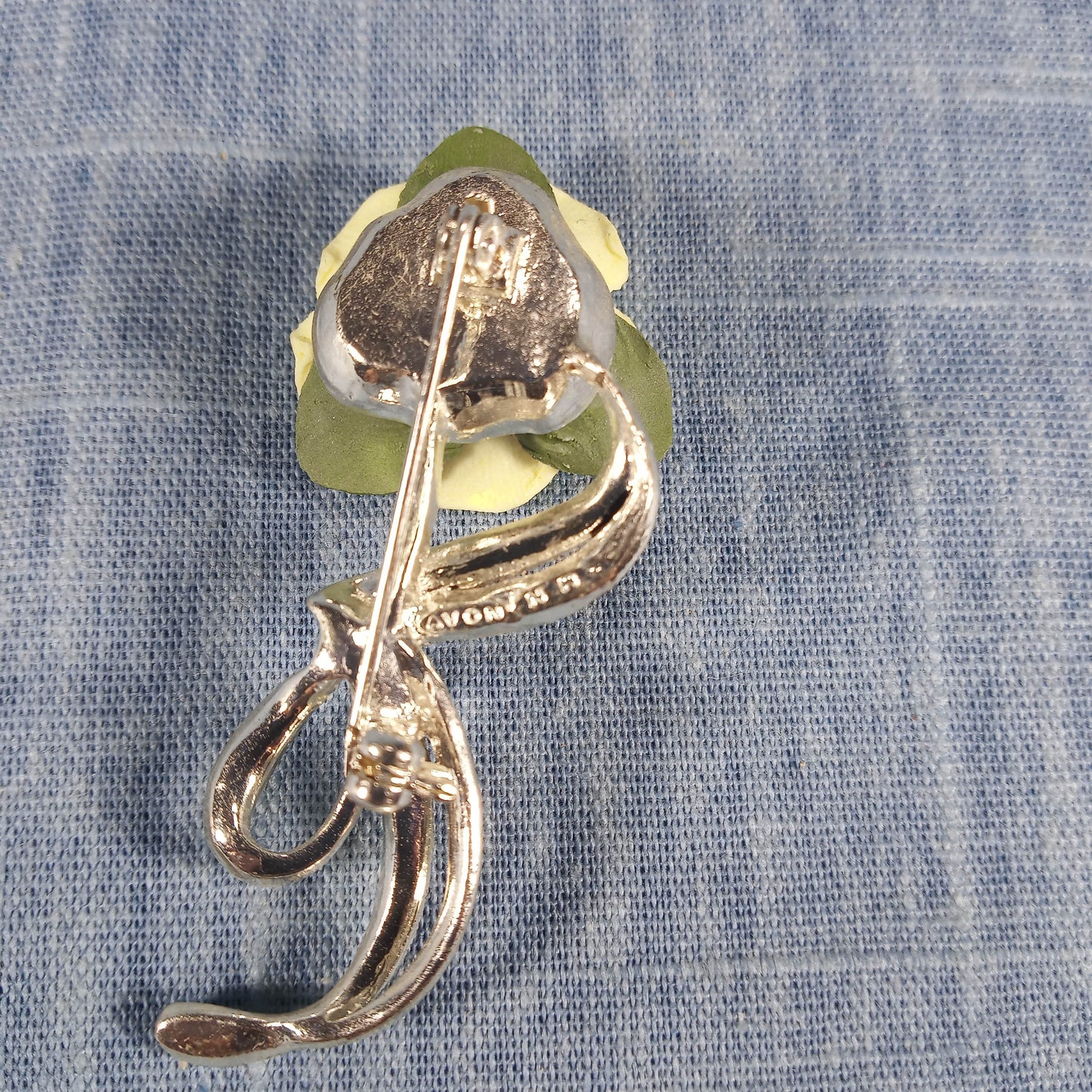 1980s Vintage Pin with a Yellow Rose and Clear Rhinestones by Avon