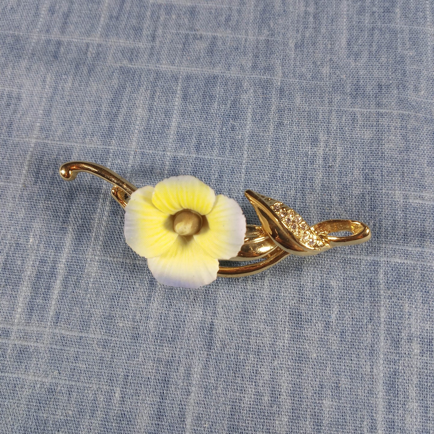 1980s Vintage Gold Electroplated Pin with Yellow Flower by Wund