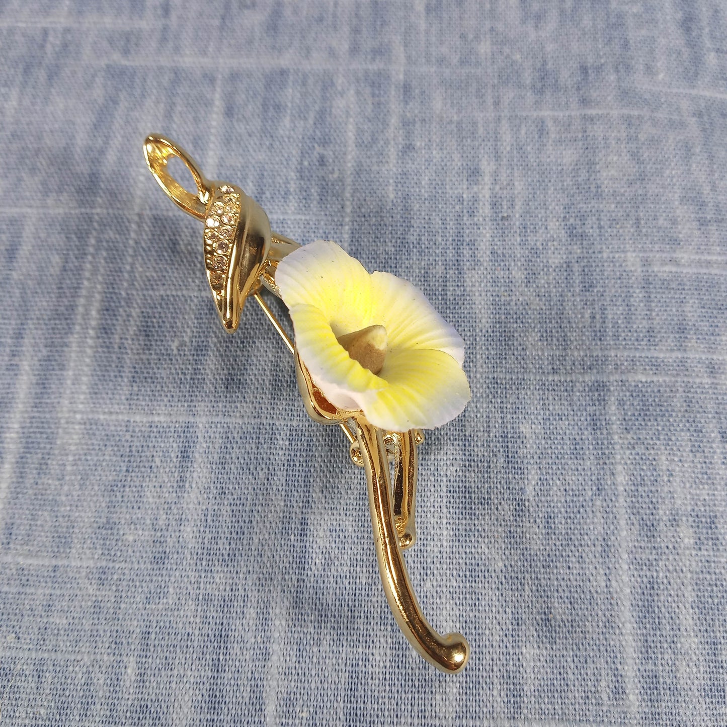 1980s Vintage Gold Electroplated Pin with Yellow Flower by Wund