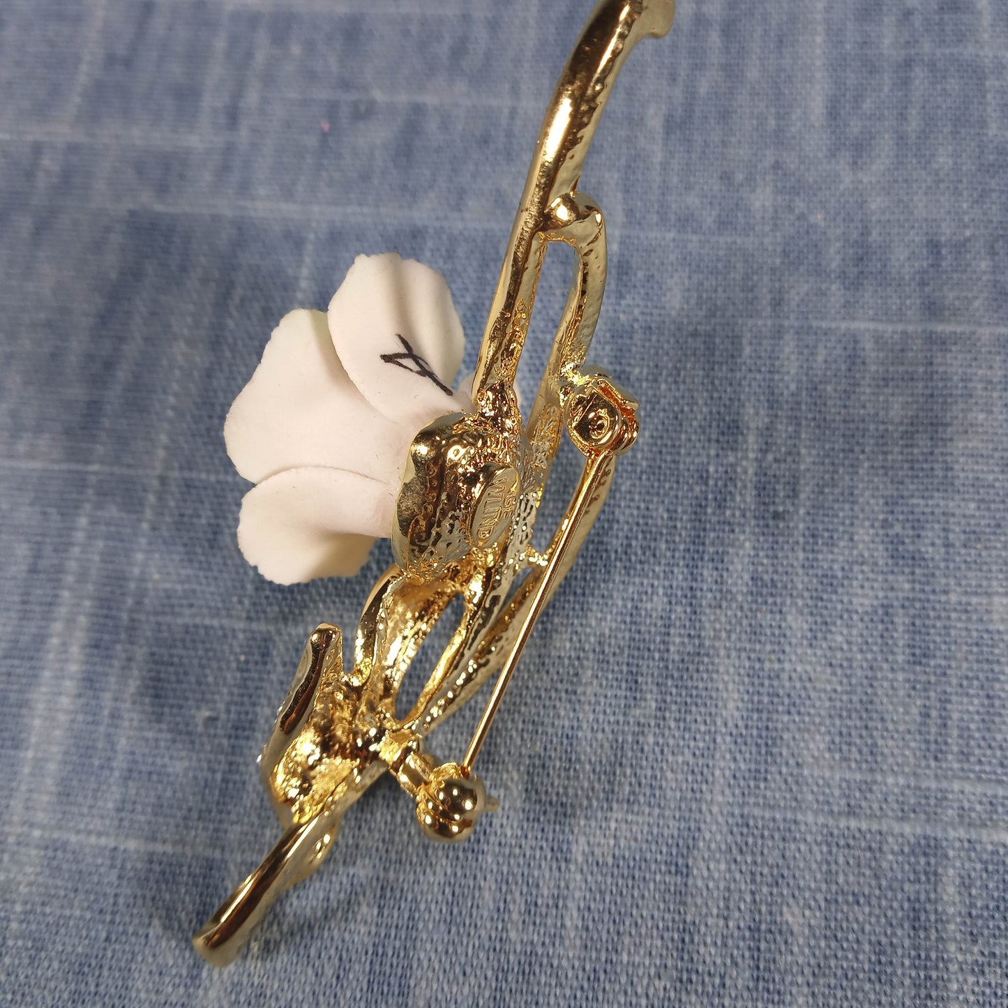 1980s Vintage Gold Electroplated Pin with Yellow Flower by Wund