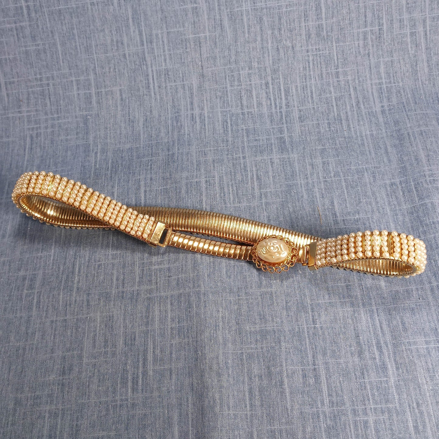 2000s Expansion Belt with Gold Plated Metal and Pearl Beads by Bellavance Inc.