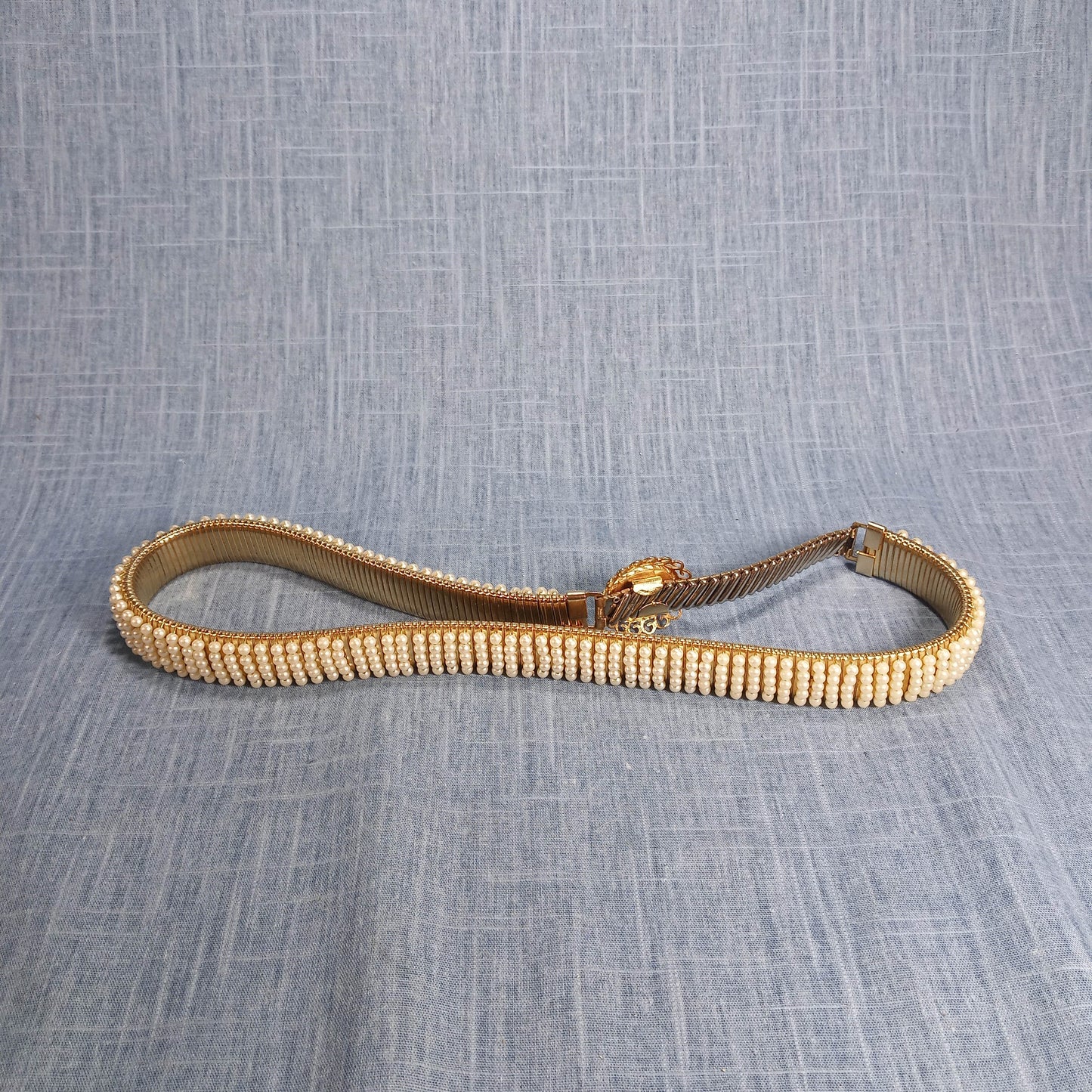 2000s Expansion Belt with Gold Plated Metal and Pearl Beads by Bellavance Inc.