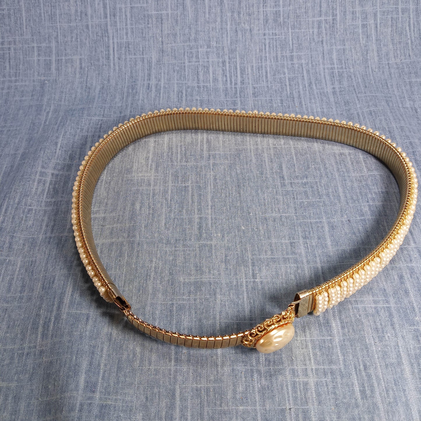2000s Expansion Belt with Gold Plated Metal and Pearl Beads by Bellavance Inc.