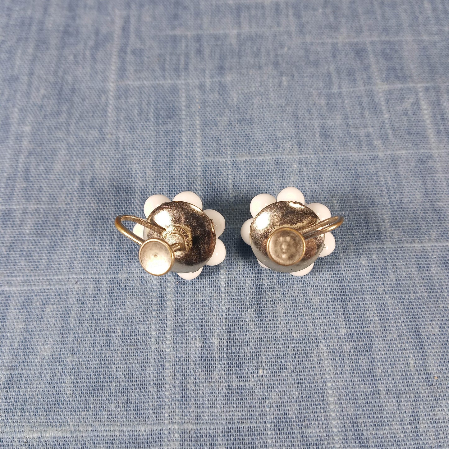 1940s Vintage Screw Back Circular Earrings w White Beads from West Germany