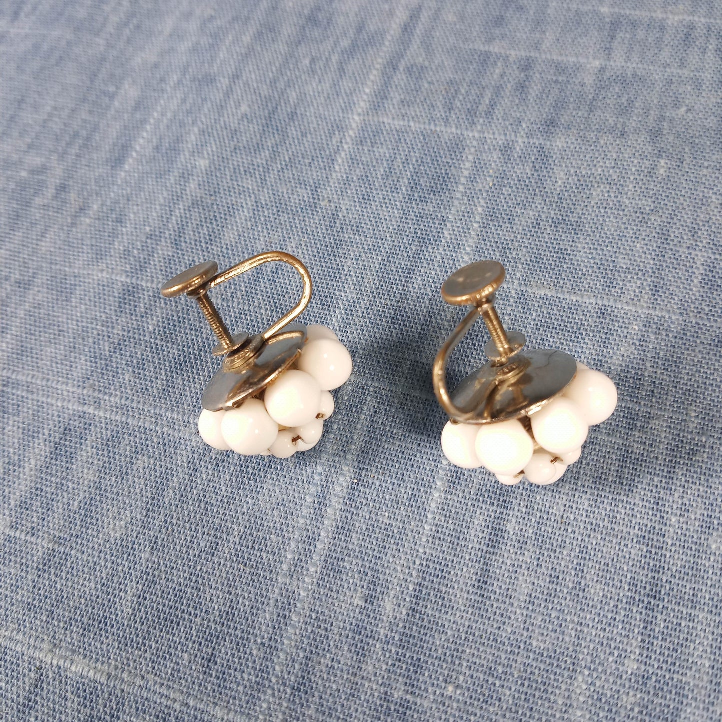 1940s Vintage Screw Back Circular Earrings w White Beads from West Germany