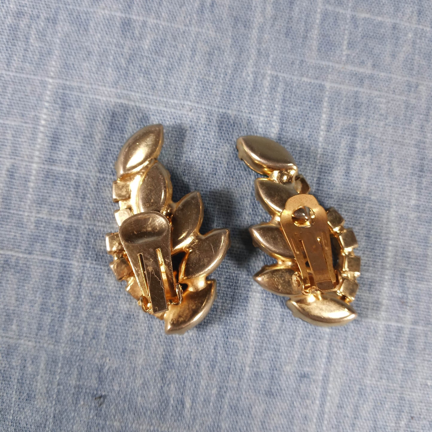 1950s Vintage Clip Earrings with Green and Aurora Borealis Rhinestones