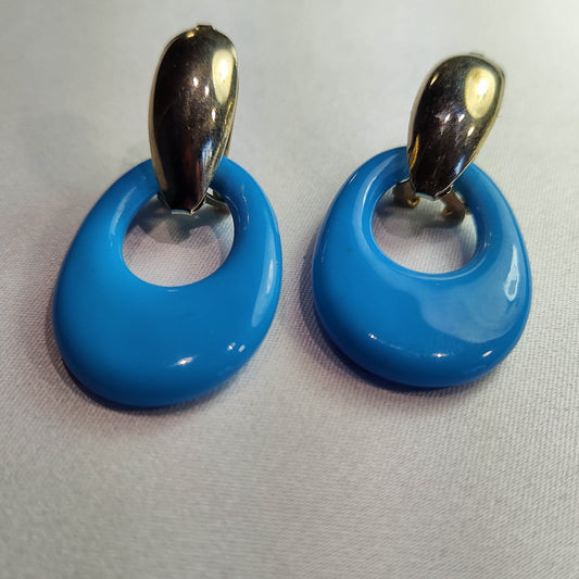 1960's Blue Lucite Dangle Loop Earrings