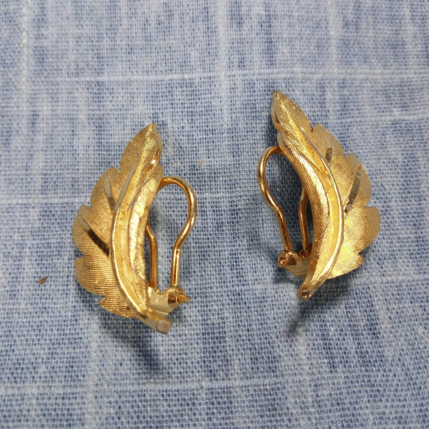 1970s Gold Tone Metal Leaf Clip Earrings by BSK