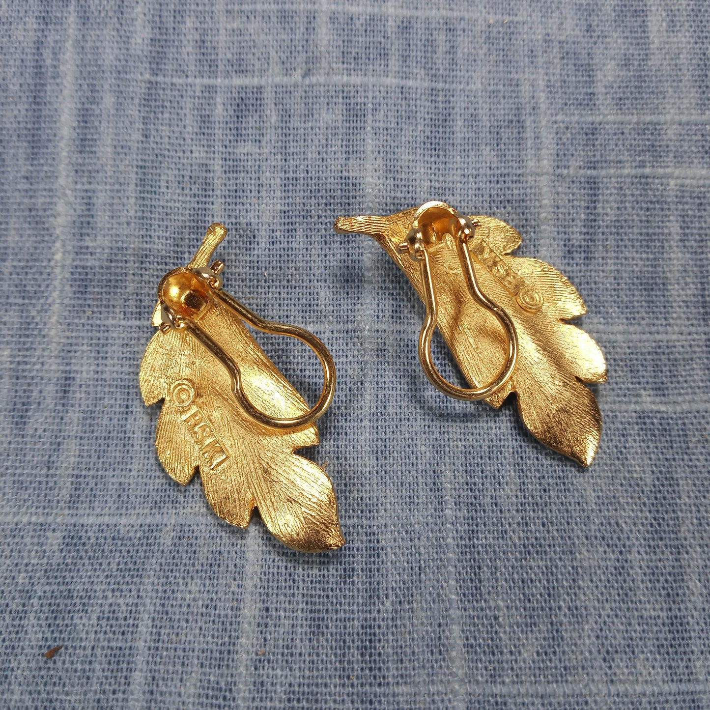 1970s Gold Tone Metal Leaf Clip Earrings by BSK
