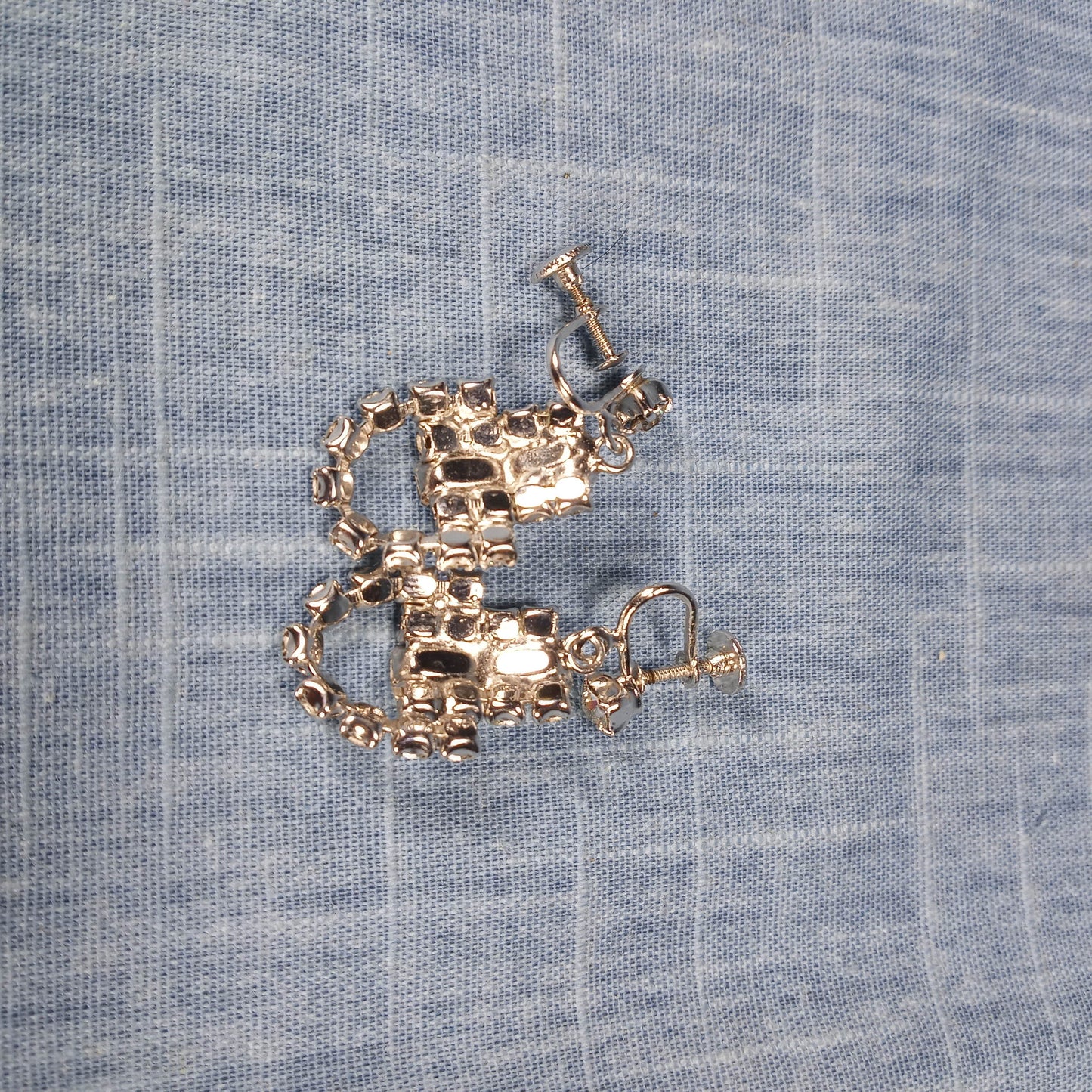 1950s Vintage Screw Back Drop Earrings with Clear Rhinestones