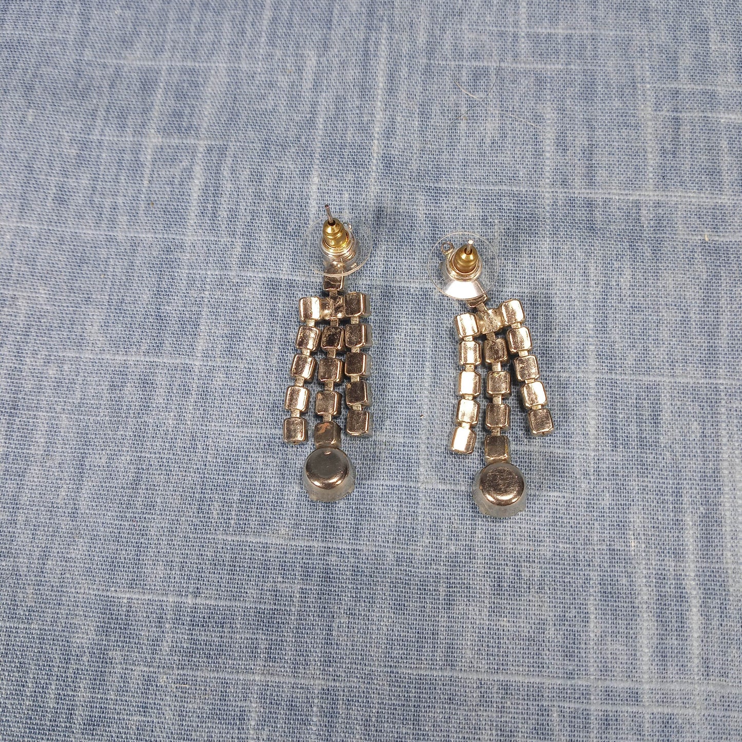 1950s Vintage Dangle Pierced Earrings with Clear Rhinestones