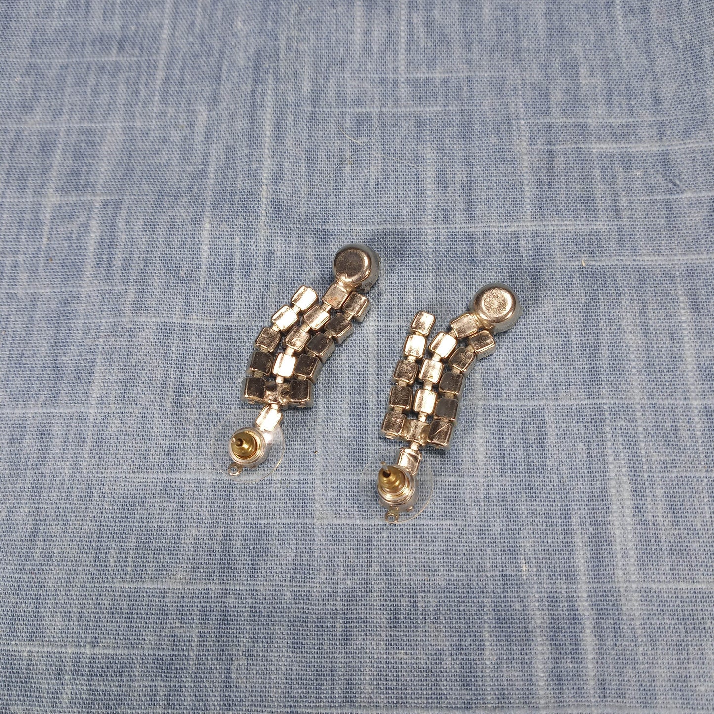 1950s Vintage Dangle Pierced Earrings with Clear Rhinestones