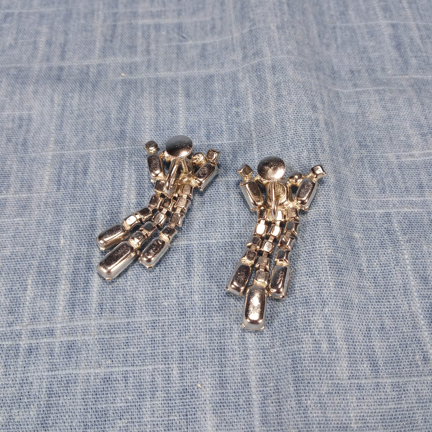 1950s Vintage Dangle Screw Back Earrings with Clear Rhinestones