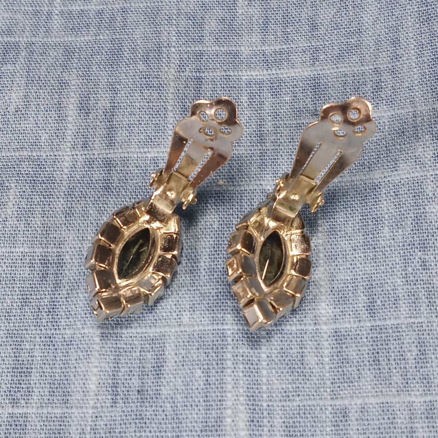 1950s Vintage Oval Clip Earrings with Gray and Aurora Borealis Rhinestones