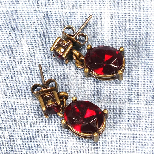 1950s Vintage Pierced Drop Earrings with Ruby Red Stones