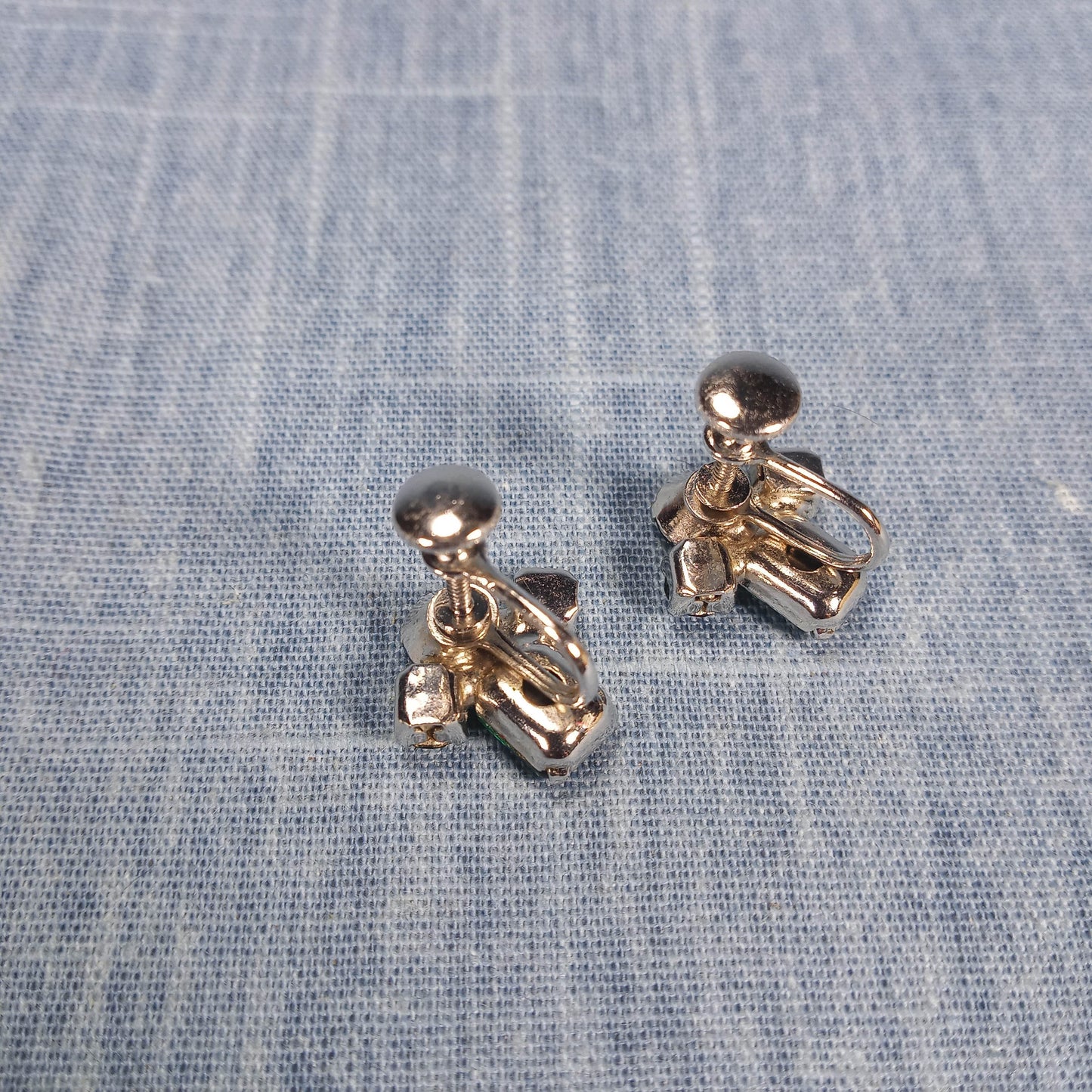 1960s Vintage Screw Back Earrings with Forest Green Rhinestones