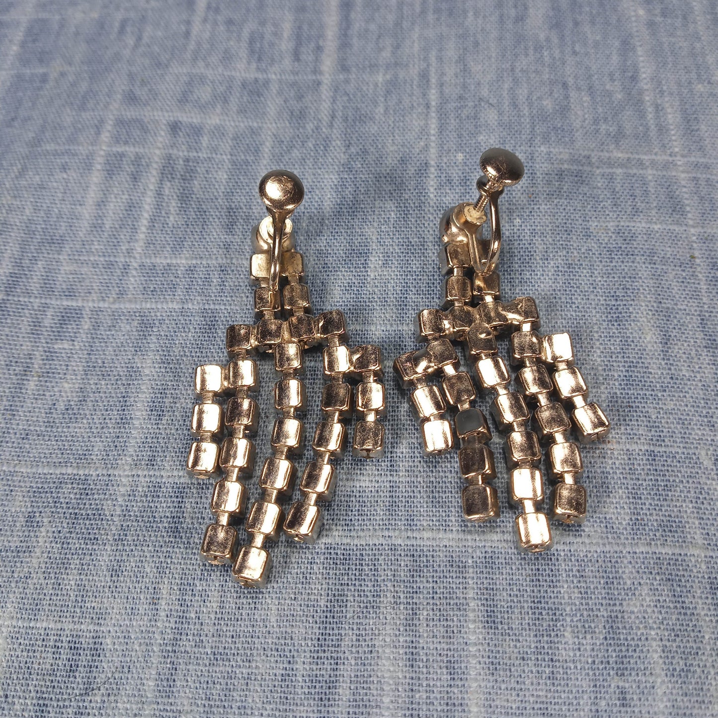 1950s Vintage Dangle Screw Back Earrings with Clear Rhinestones