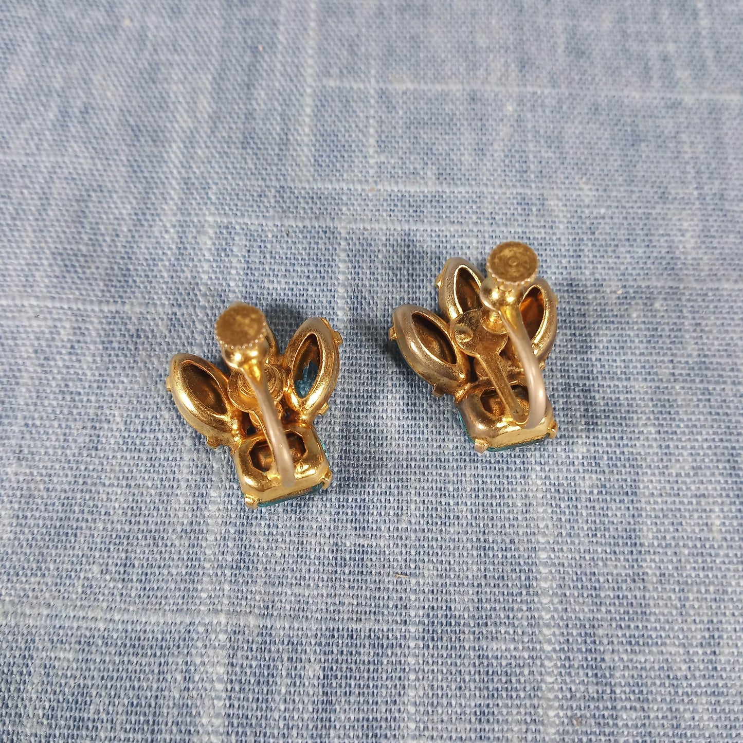 1960s Vintage Clip Earrings with Aqua Blue Rhinestones