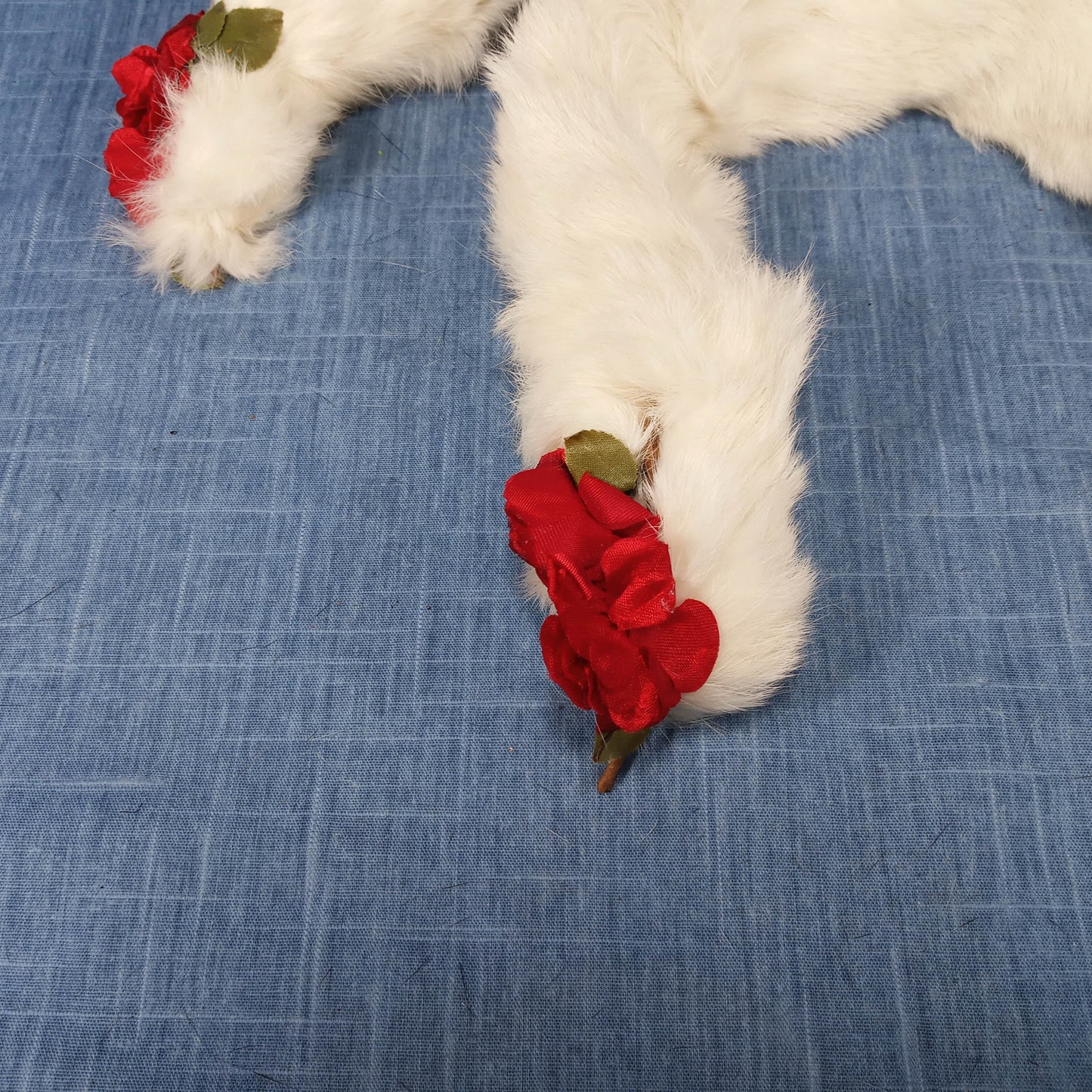 1940's White Rabbit Fur Red Rose Scarfs with Clip
