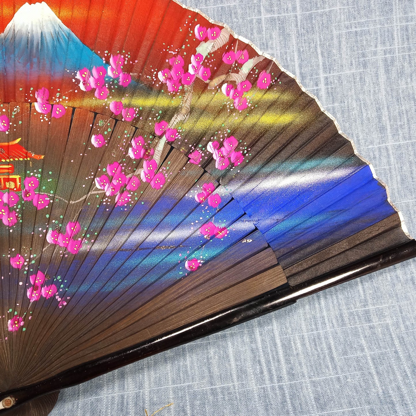 1960s Vintage Fan: Hand Painted with a Japanese Scene