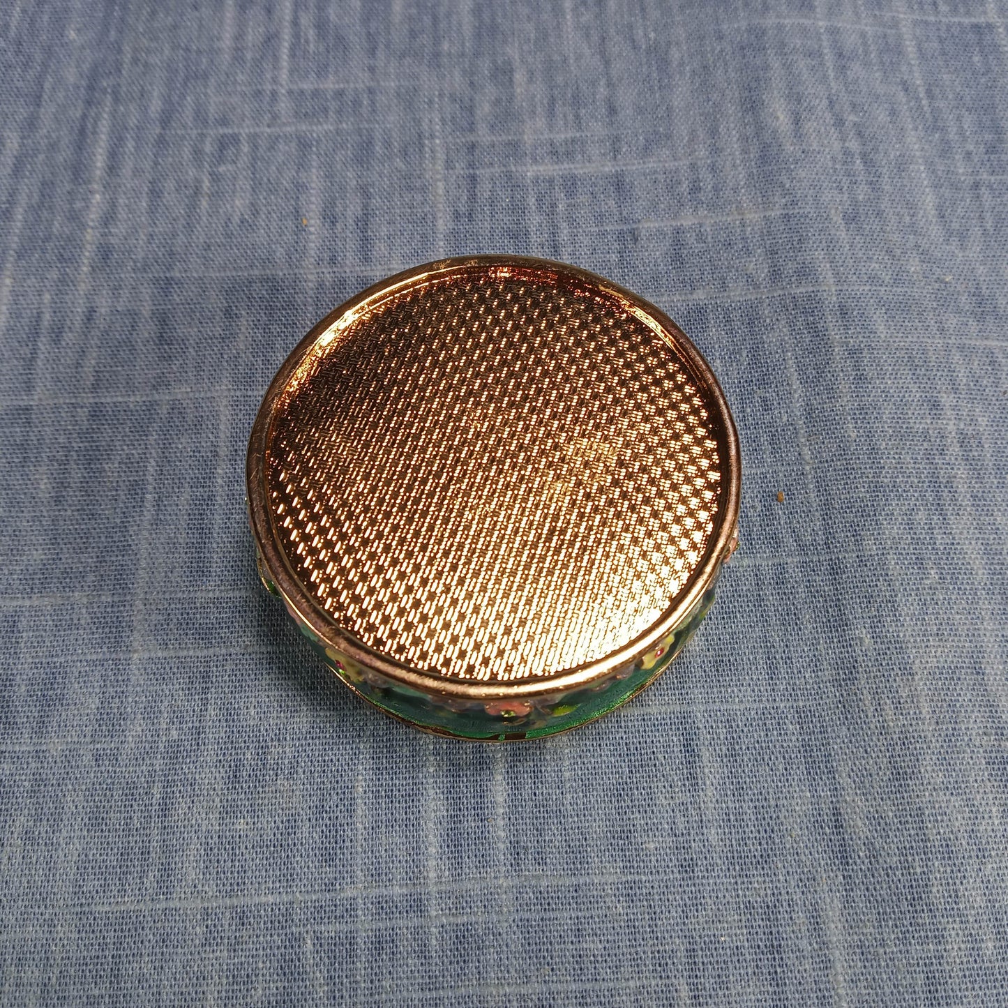 1990s Vintage Keepsake Holder: Flowers and Humming Birds in Green and Pink Enamel