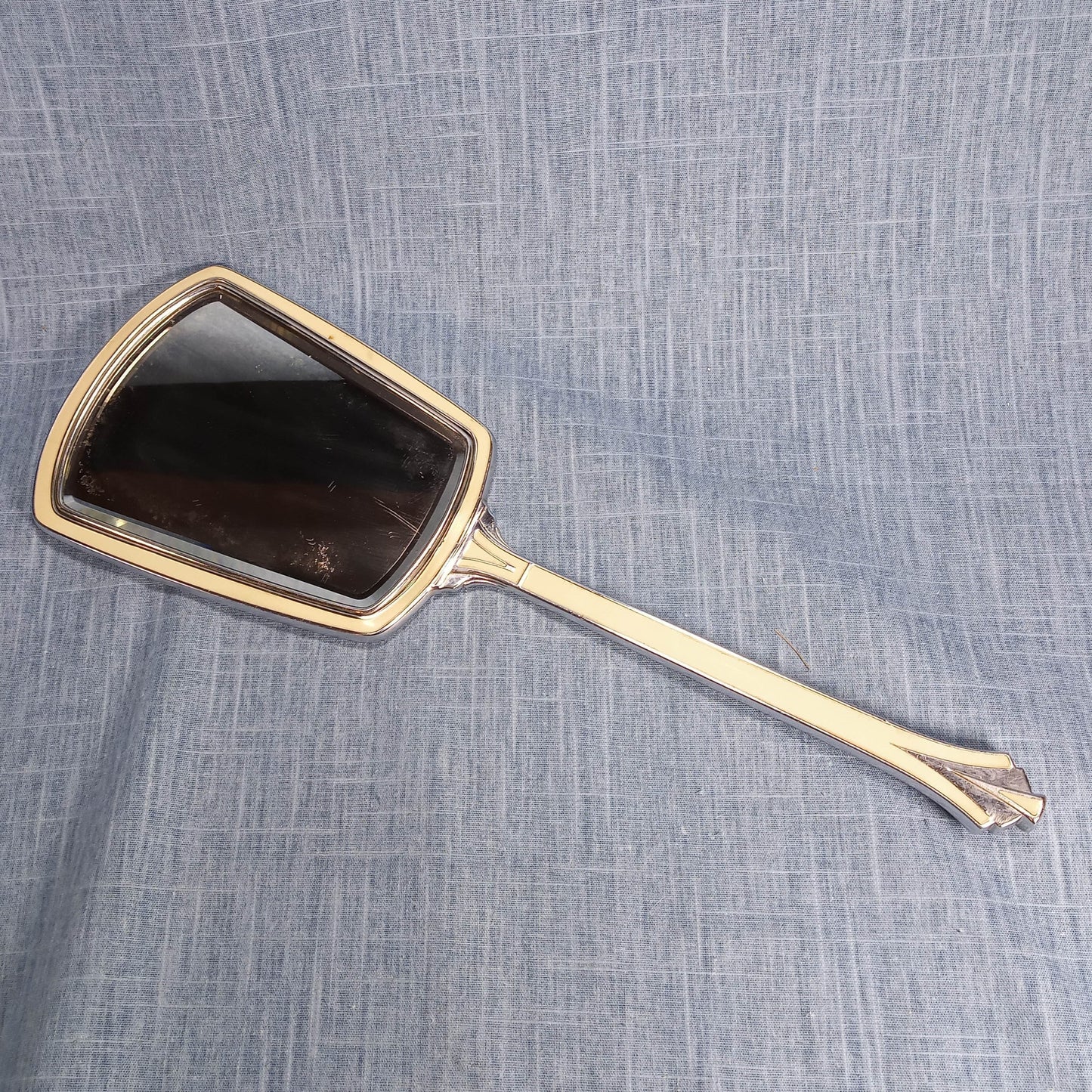 1930s Art Deco Hand Mirror with Cream and Tortoise Shell Highlights