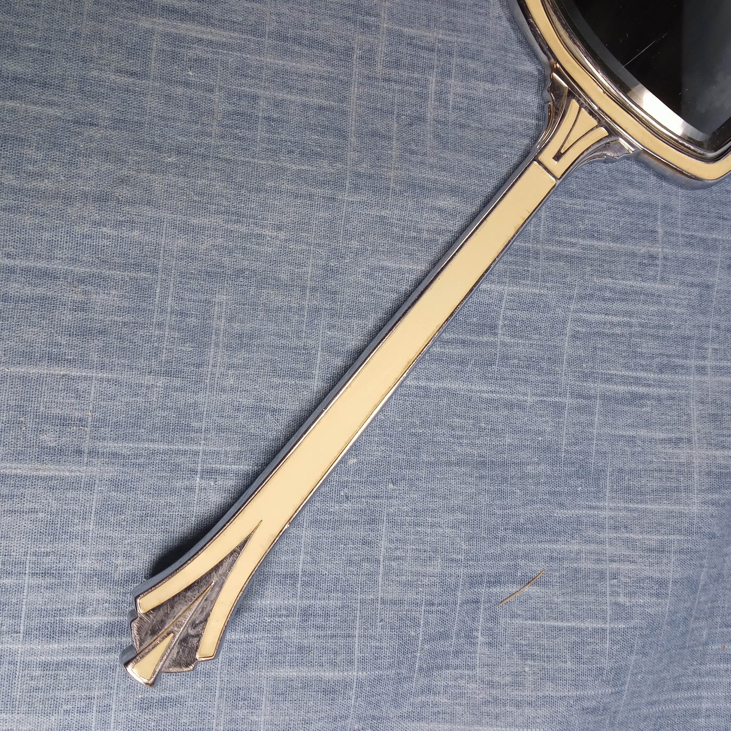 1930s Art Deco Hand Mirror with Cream and Tortoise Shell Highlights