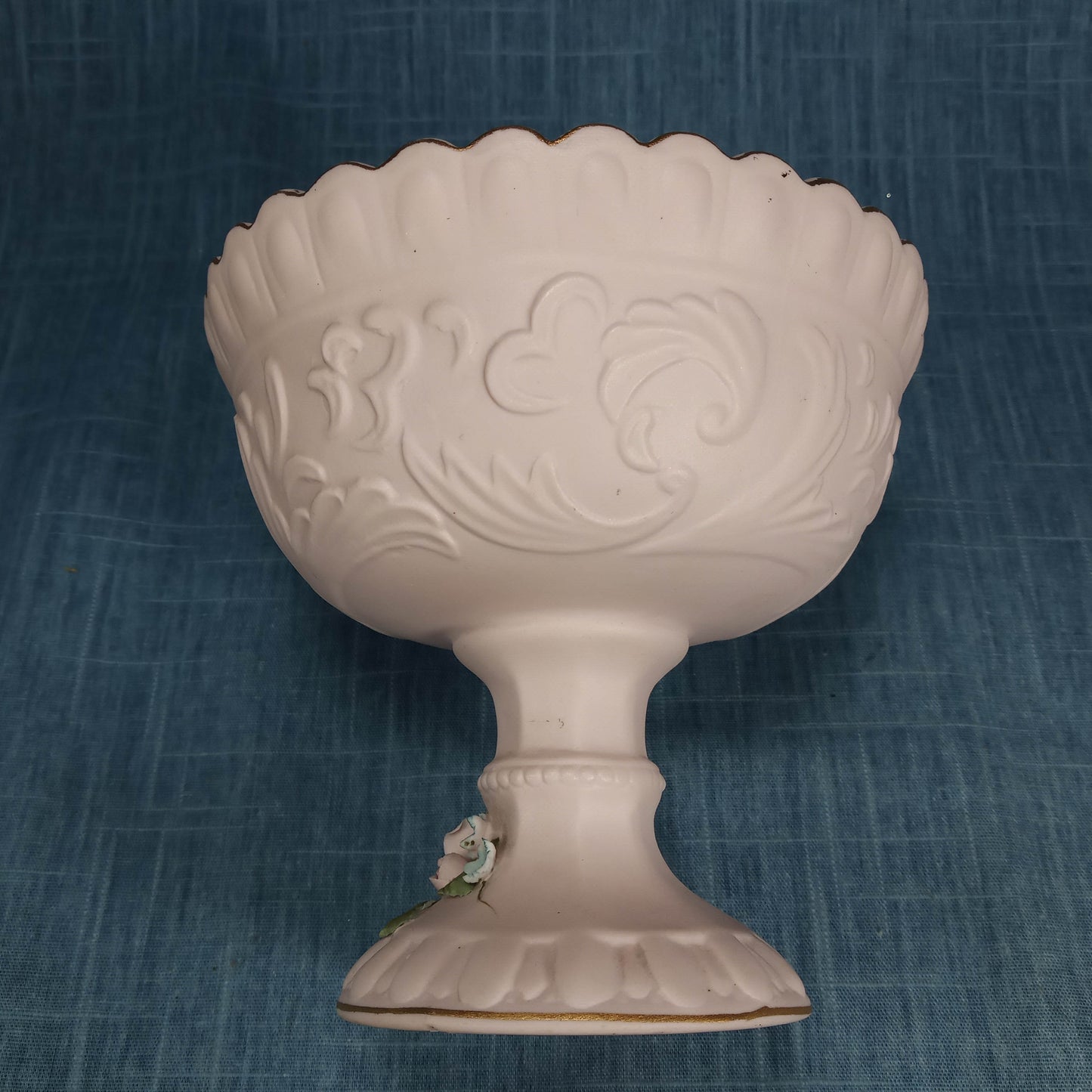 1950s Vintage Lefton China: Pink Bisque Porcelain Compote Hand-Painted with Lid and Base Floral Design