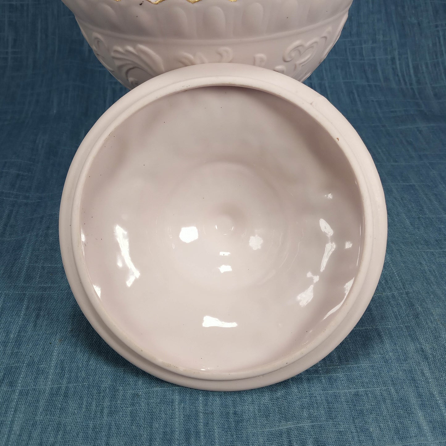 1950s Vintage Lefton China: Pink Bisque Porcelain Compote Hand-Painted with Lid and Base Floral Design