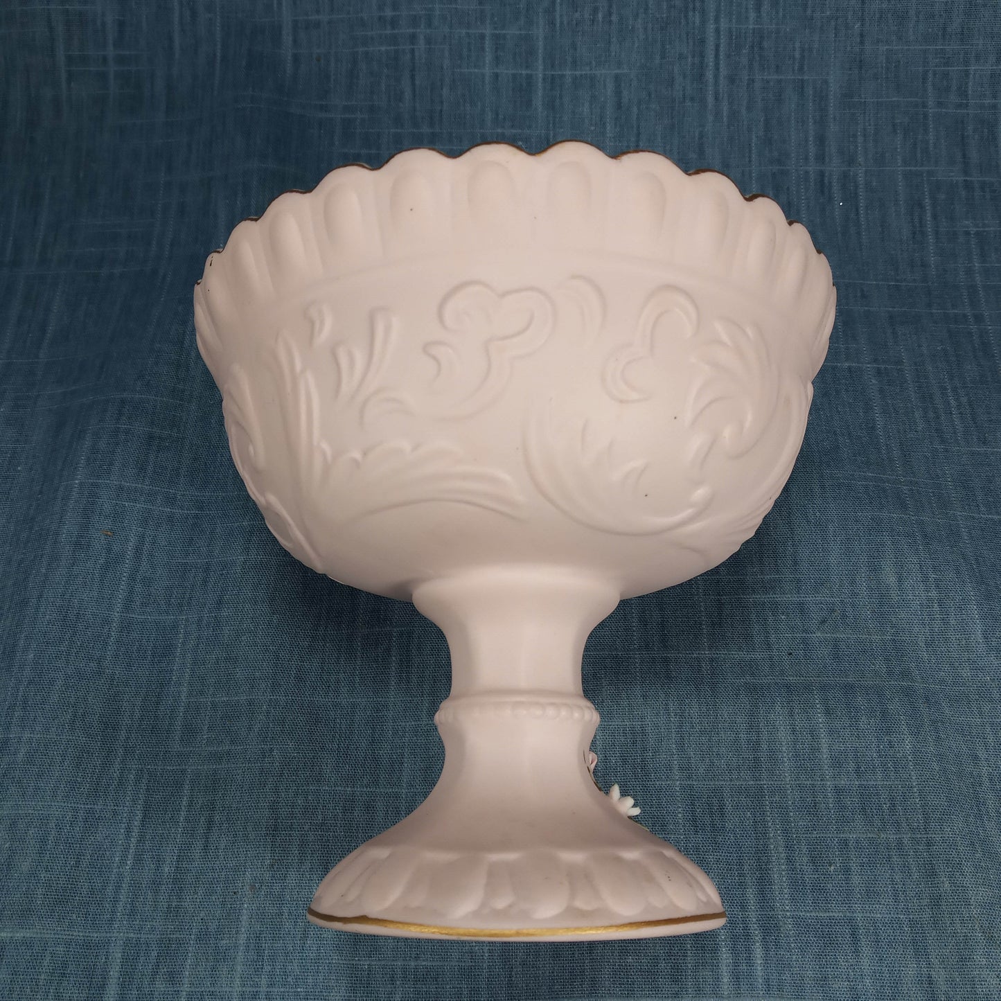 1950s Vintage Lefton China: Pink Bisque Porcelain Compote Hand-Painted with Lid and Base Floral Design