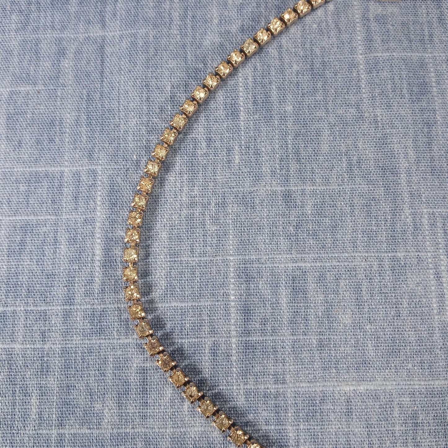 1980s Vintage Necklace with Clear Rhinestones and a Red Rhinestone Drop