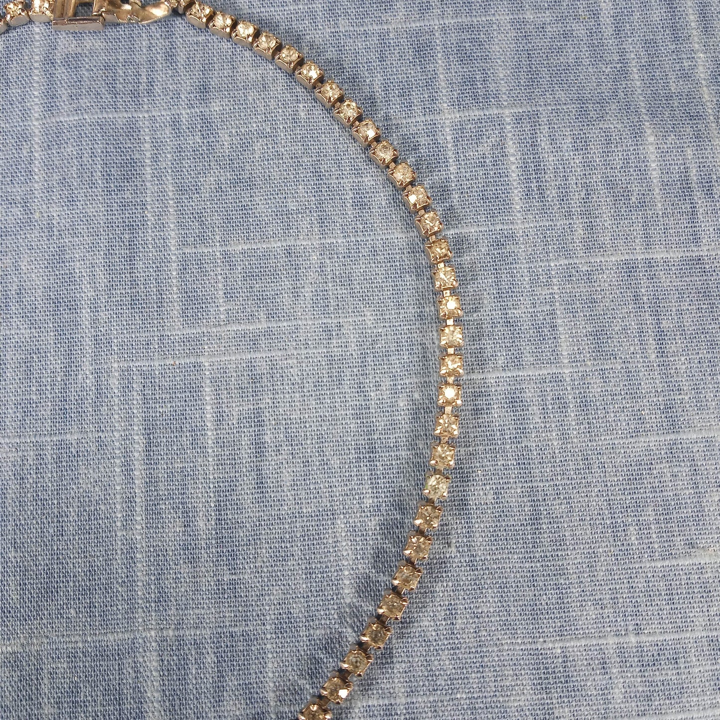 1980s Vintage Necklace with Clear Rhinestones and a Red Rhinestone Drop