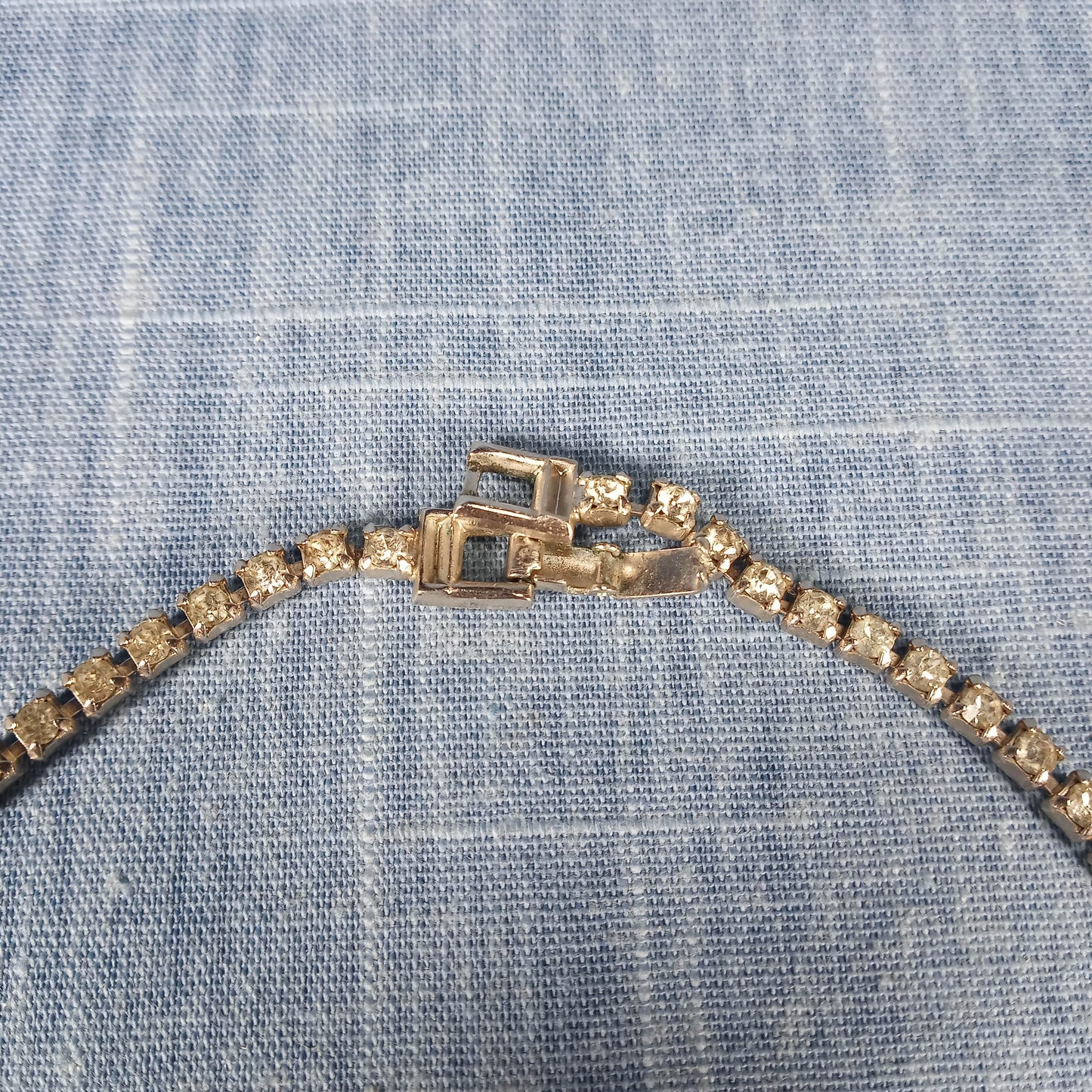 1980s Vintage Necklace with Clear Rhinestones and a Red Rhinestone Drop