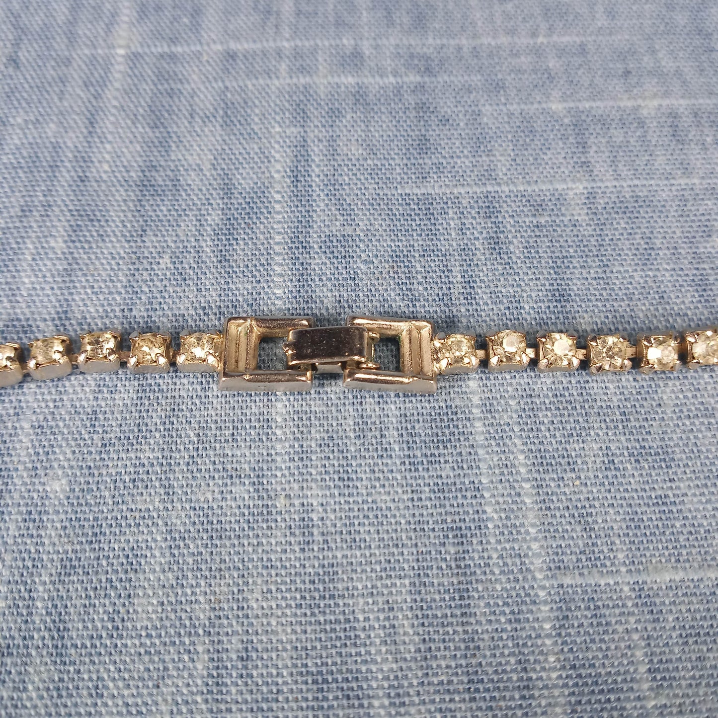 1980s Vintage Necklace with Clear Rhinestones and a Red Rhinestone Drop