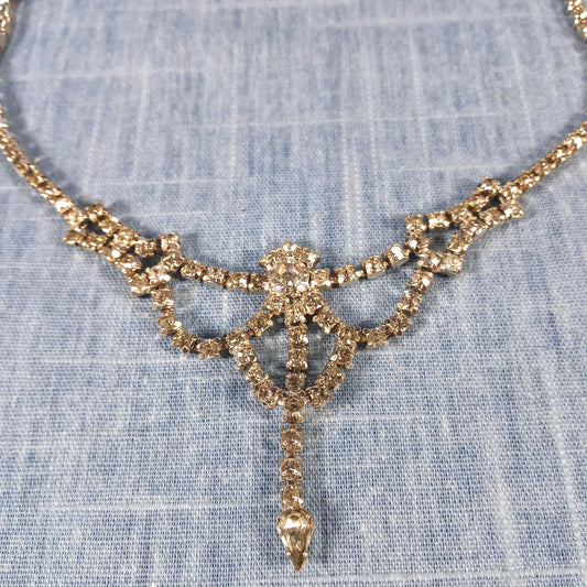 1950s Vintage Drop Necklace with Clear Rhinestones