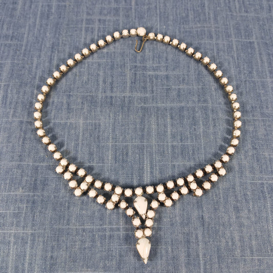 1950s Vintage Drop Necklace with White Milk Stones