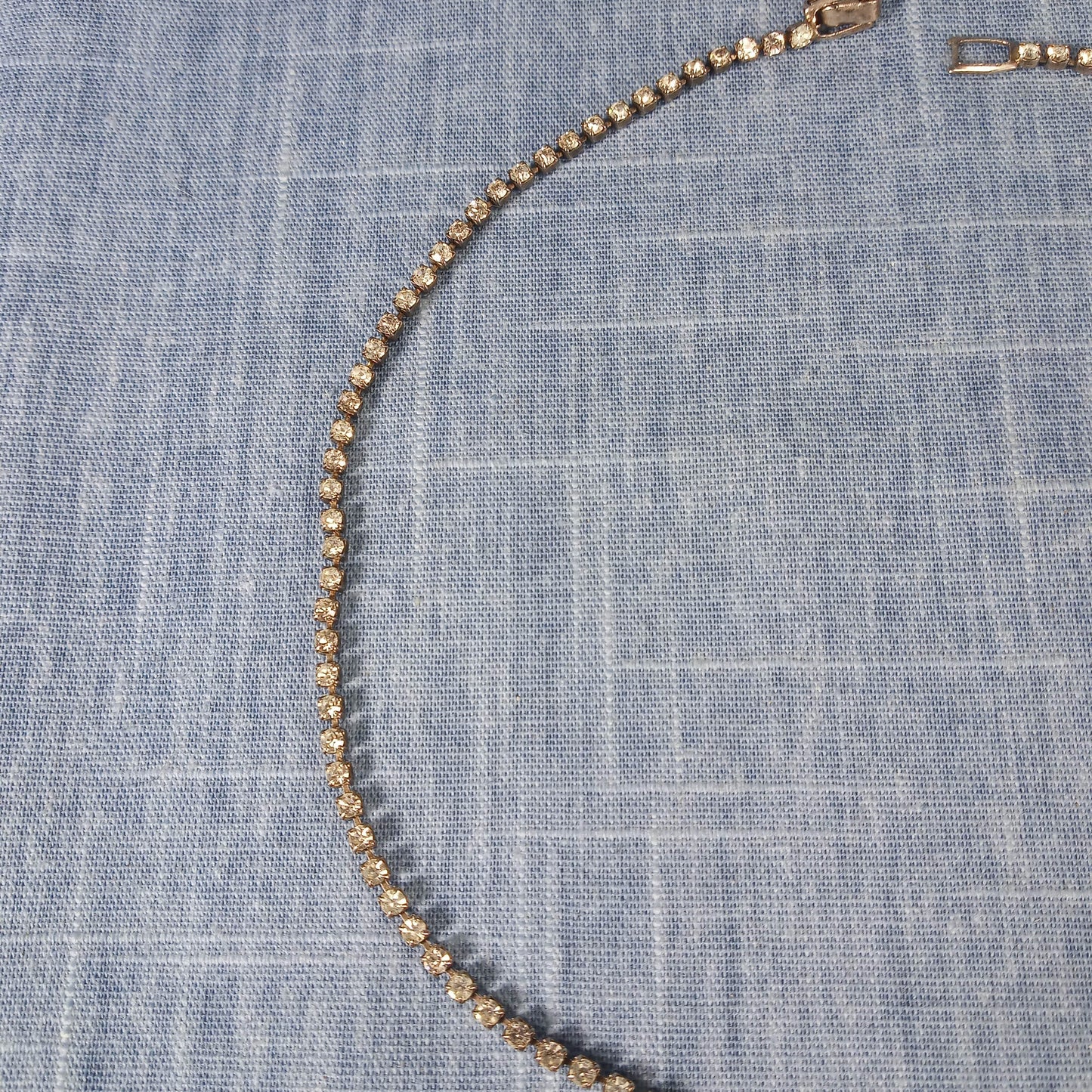 1990s Vintage Necklace with Clear Rhinestones and a Rhinestone Bow Pendant