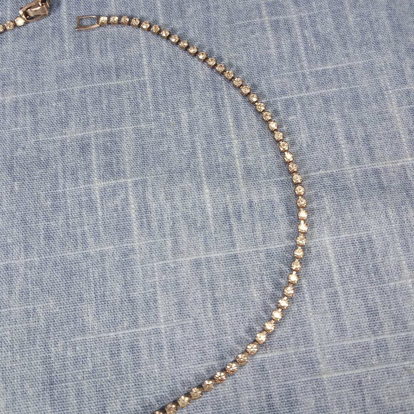 1990s Vintage Necklace with Clear Rhinestones and a Rhinestone Bow Pendant