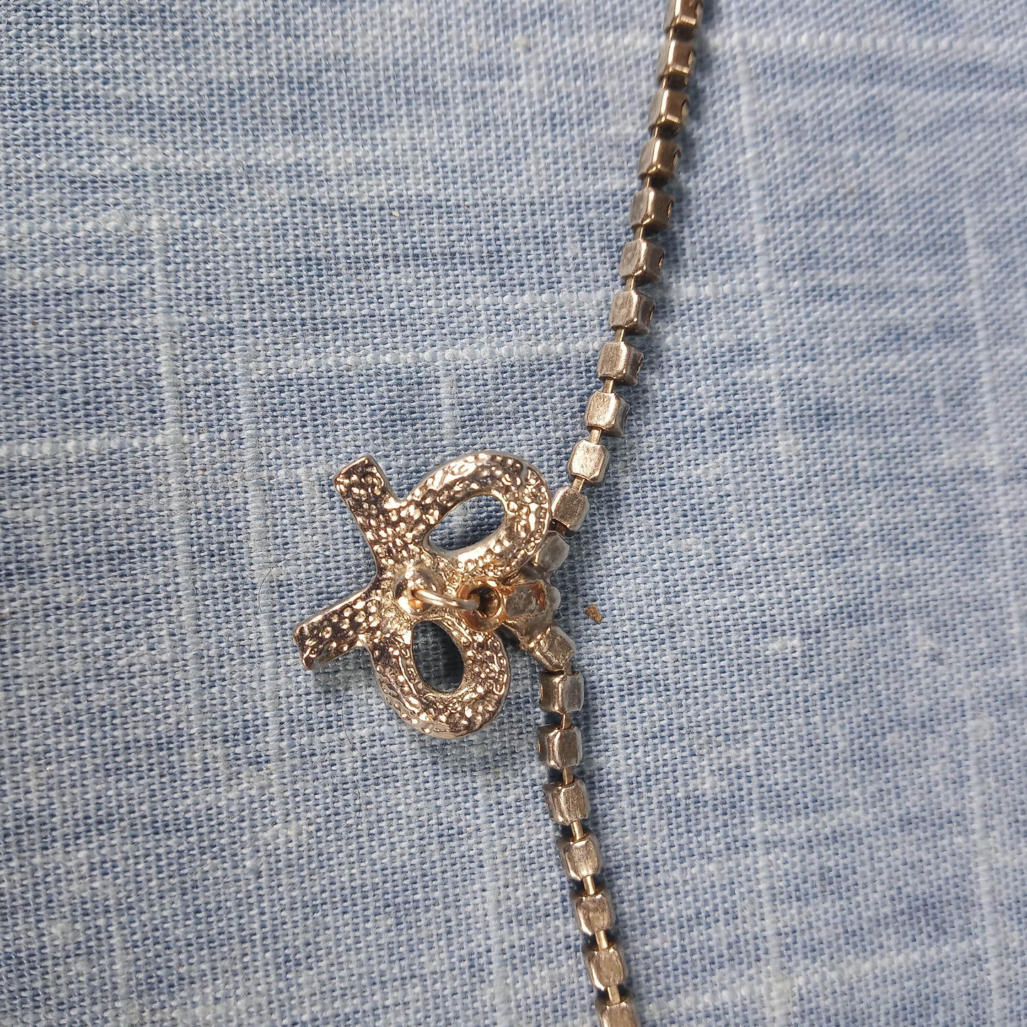 1990s Vintage Necklace with Clear Rhinestones and a Rhinestone Bow Pendant