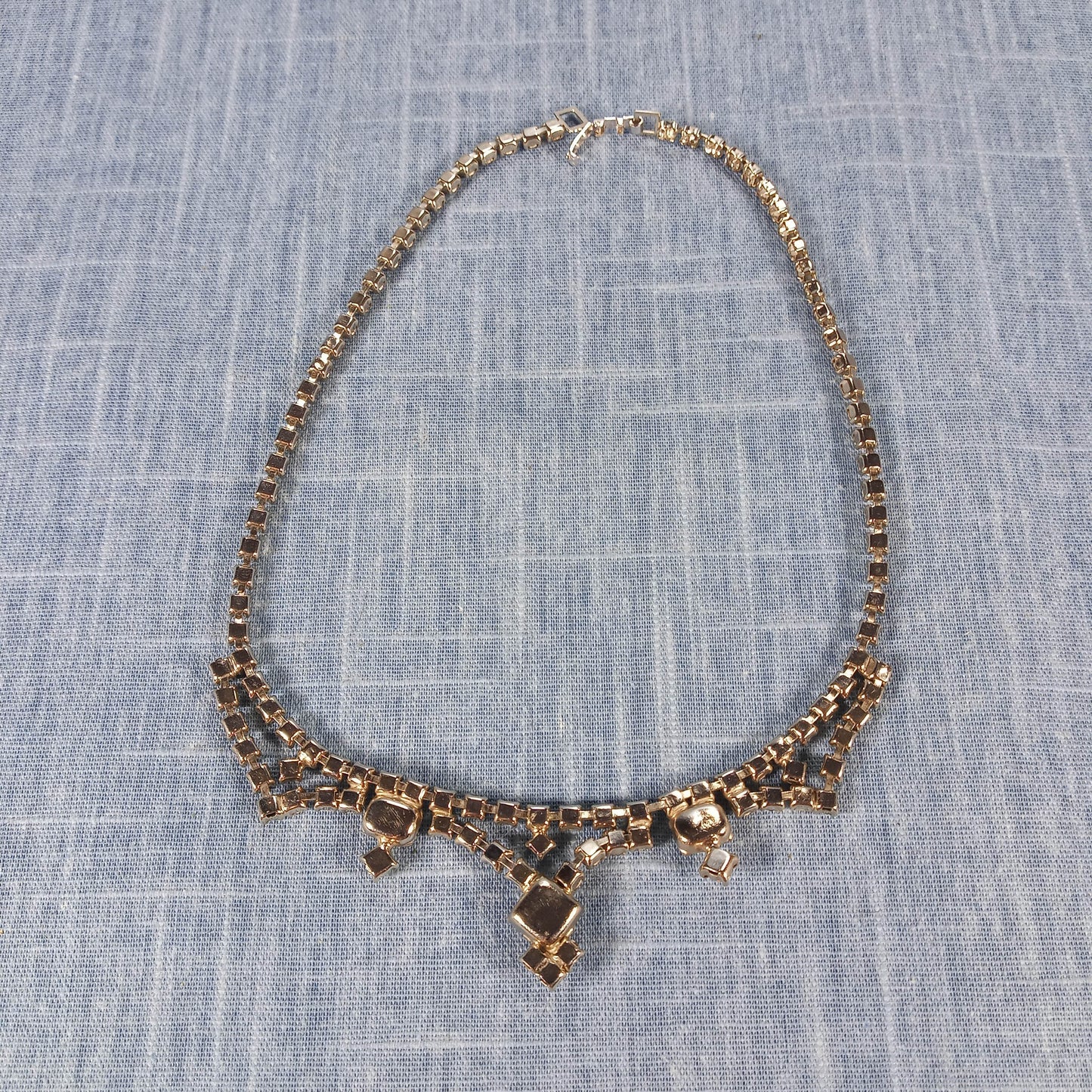 1950s Vintage Necklace with Looped and Drop Clear Rhinestones