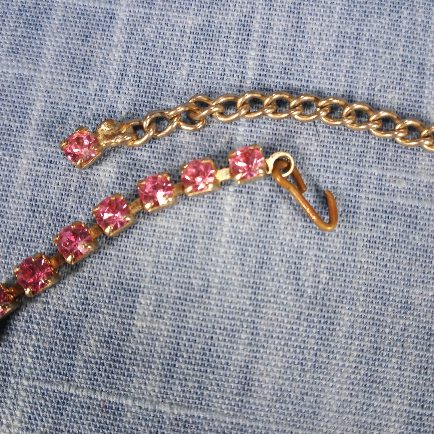 1950s Vintage Necklace: Pink Rhinestones and Glass with Dangle Center Piece