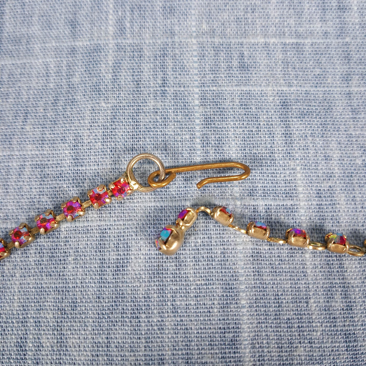 1950s Vintage Necklace with Red Aurora Borealis Rhinestones in a Drop Design