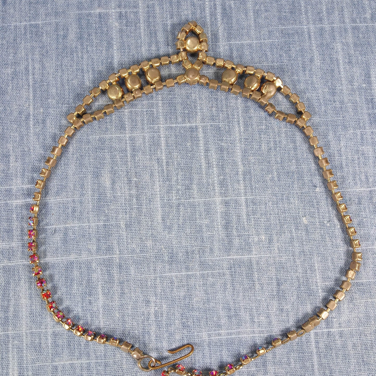 1950s Vintage Necklace with Red Aurora Borealis Rhinestones in a Drop Design