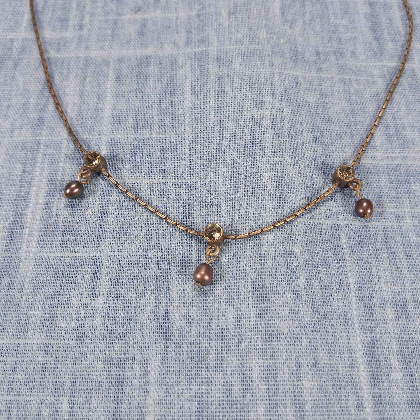 1980s Vintage Chain Necklace with Gray Rhinestones
