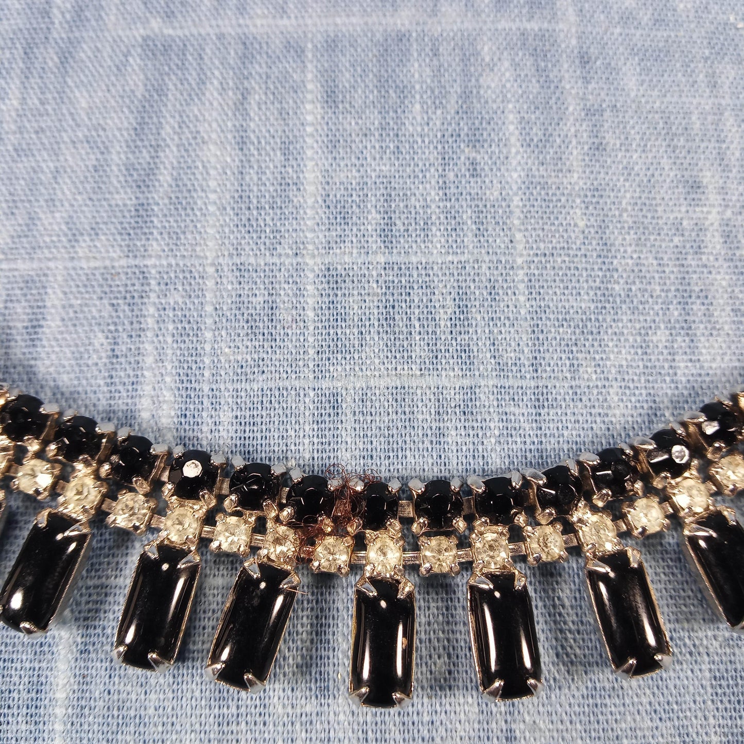 1960s Vintage Necklace with Onyx and Clear Rhinestones