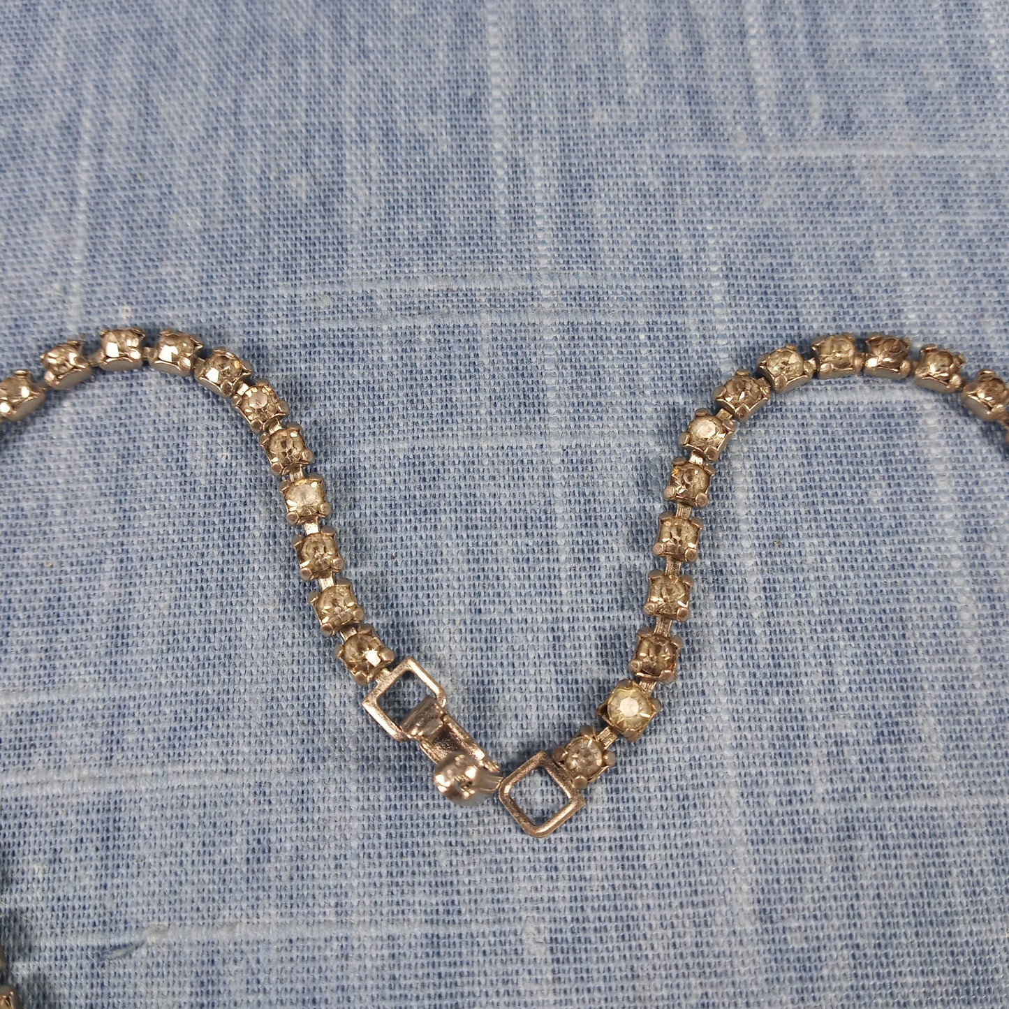 1960s Vintage Sterling Silver Locket Necklace with a Clear Rhinestone Chain from Thailand