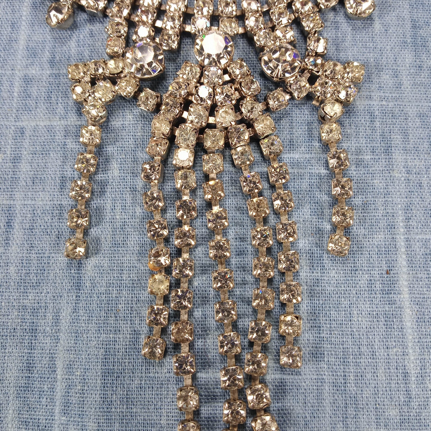 1950s Vintage Statement Necklace with Drop Strands of Clear Rhinestone