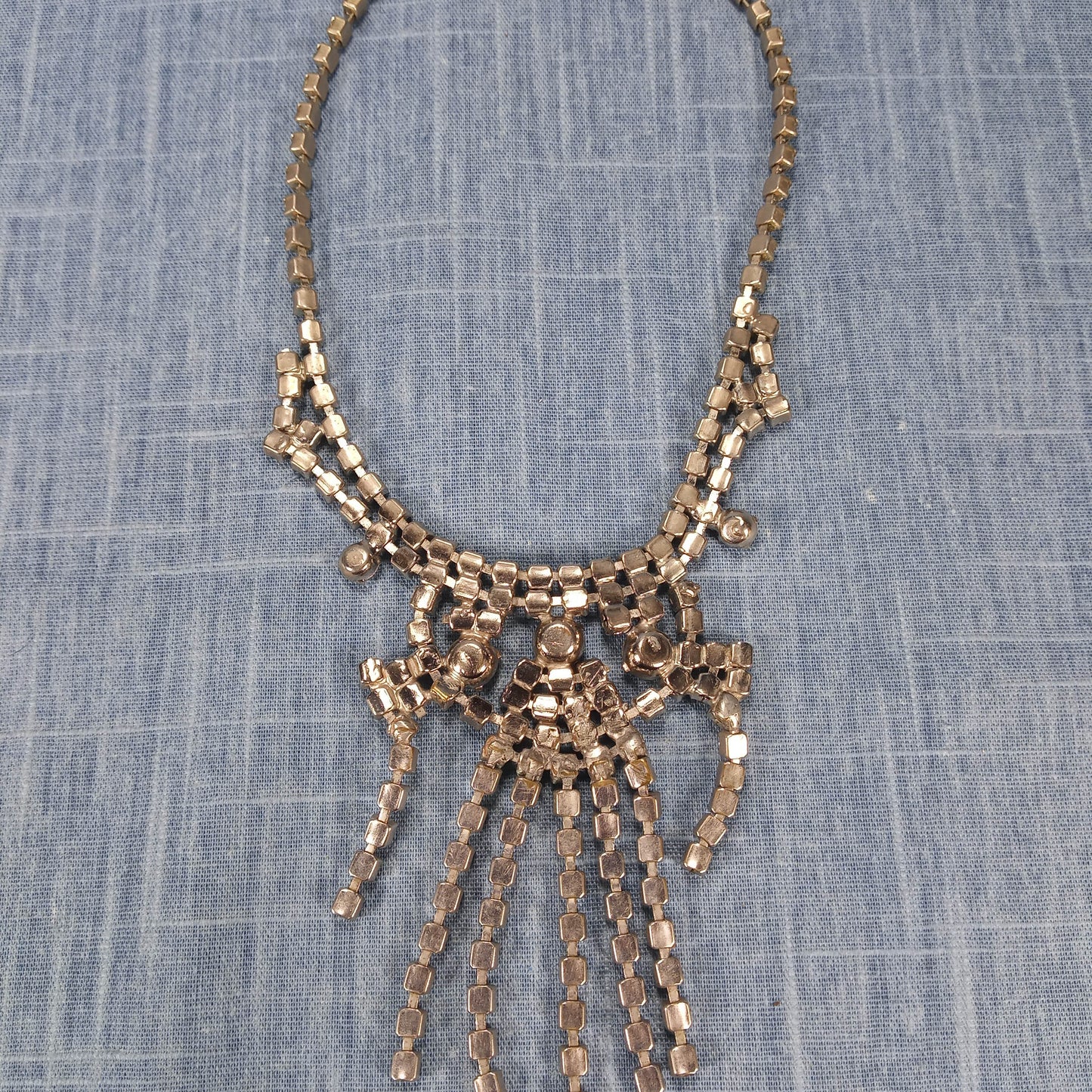 1950s Vintage Statement Necklace with Drop Strands of Clear Rhinestone