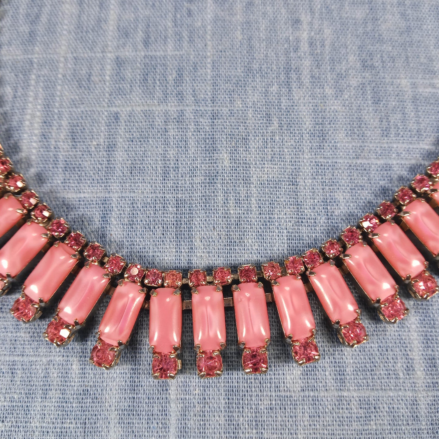 1950s Vintage Necklace with Pink Glass and Rhinestones